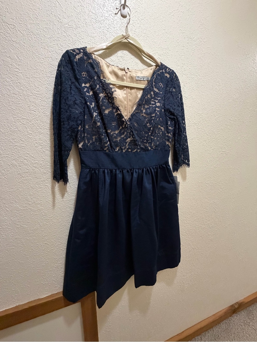 Eliza J Navy Blue Lace Cocktail Dress | 3/4 Sleeve | Fit & Flare | Dress